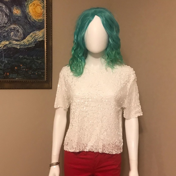 Zara Trafulac White Sequined Top - Picture 2 of 5